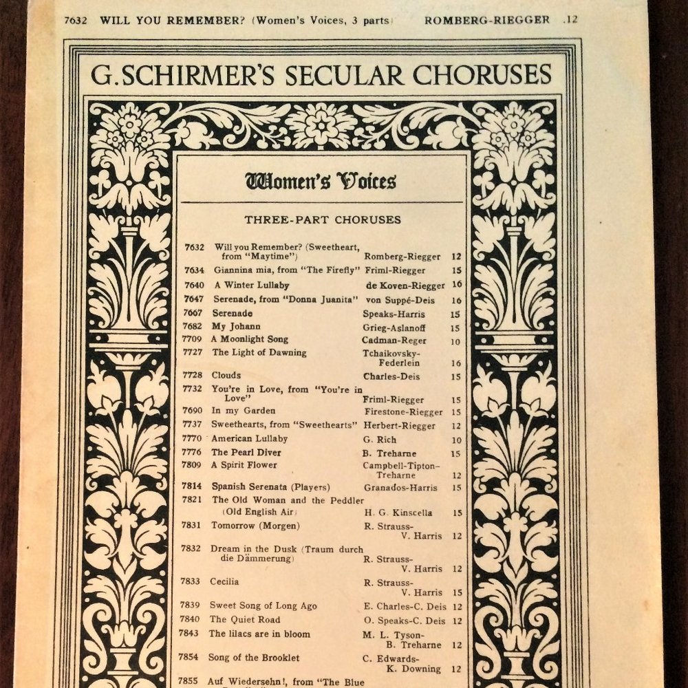 Will You Remember (SSA) Vintage Sheet Music